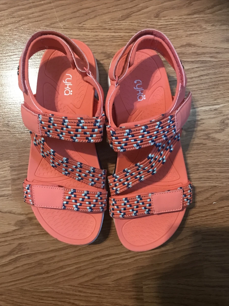 Ryka Womens Rowana Elastic Gore Slingback Sport Sandals Hook Loop Coral 9.5M