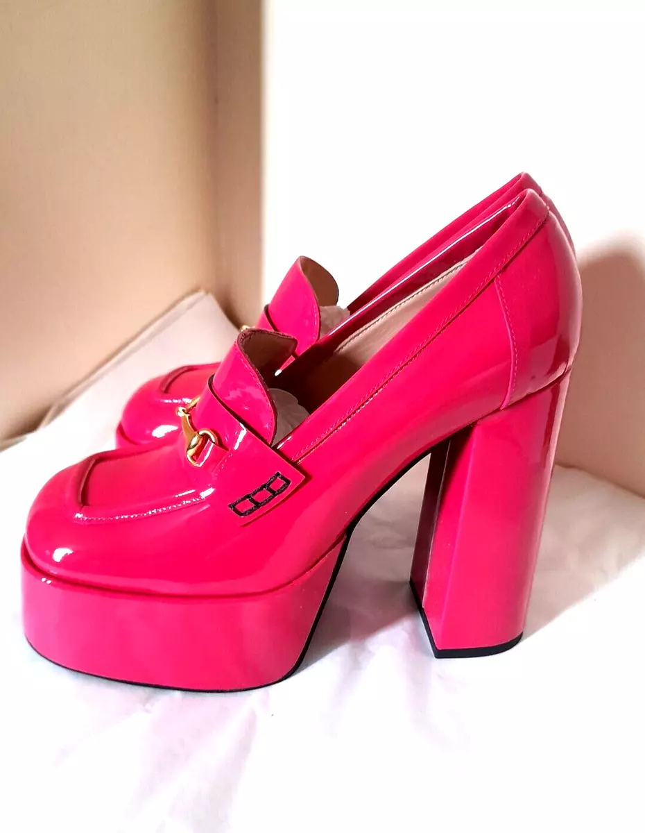 Russell Bromley BRAT Patent PINK Leather Platform Loafer Shoes 39 UK 5 6 NWB