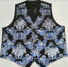 Barry Wang Vest Mens Size 2XL Black Blue Paisley Formal Suit Waistcoat 