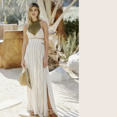 Free People Harper Maxi Dress Small S Crochet Halter Stripe New | eBay