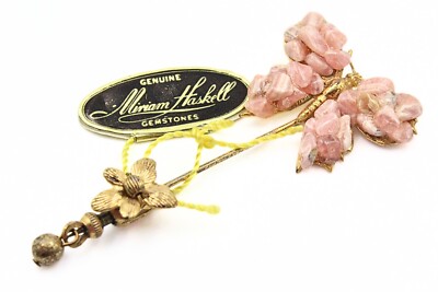 Miriam Haskell Signed W/ Orig Tags Crushed Cluster Pink Gemstone Butterfly Pin