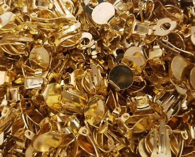 20 Pair Gold Brass Clip on Earring Craft Findings Backs Backings 10mm Flat Pad