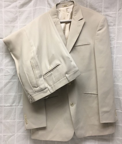 Cubavera 2 PC Hombre 40R W34 Traje 3 Botón Chaqueta Pantalón Largo Blanco  Caqui | eBay