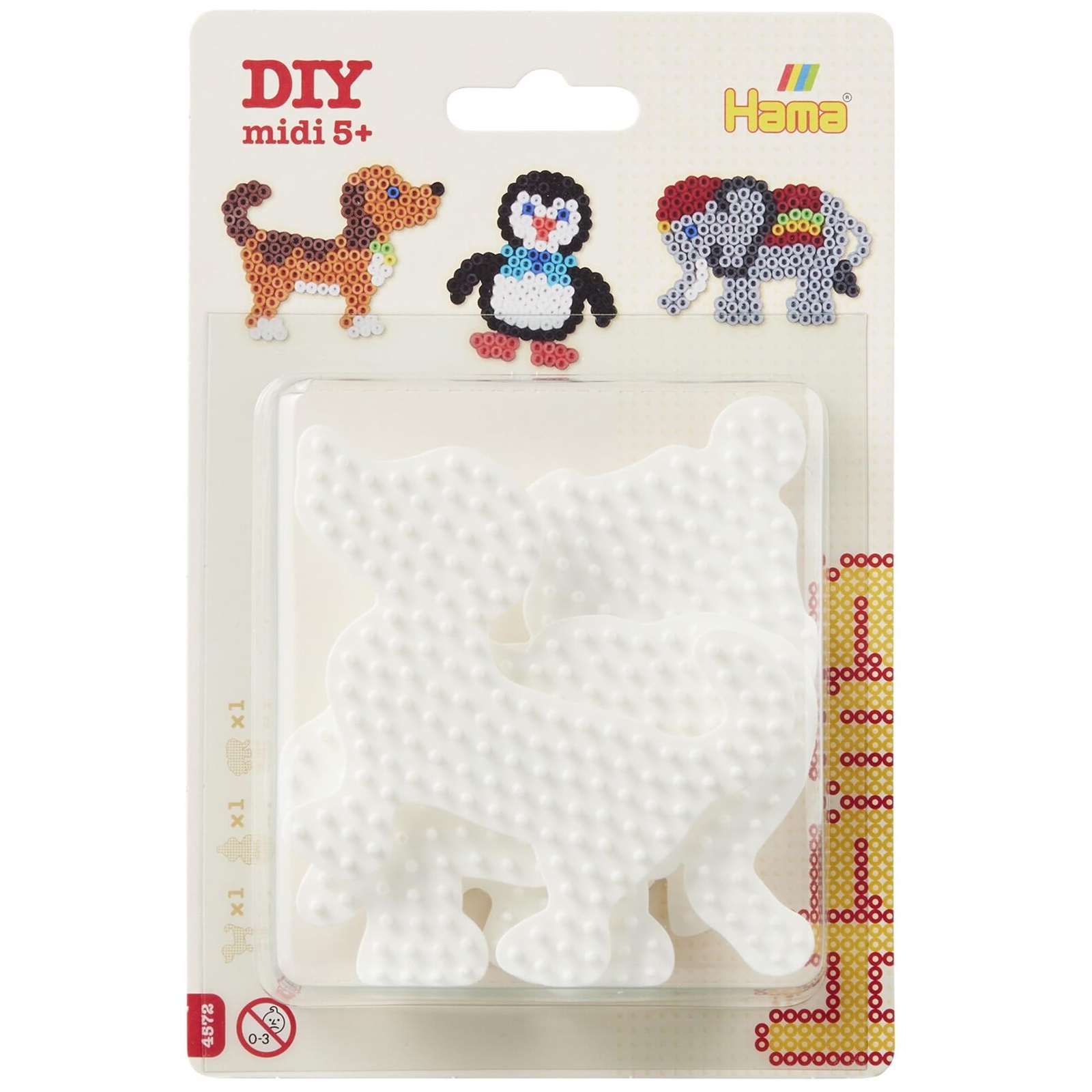 Hama 10.4572 Elefante, pinguino e cane pegboard blister con tre piccole perline