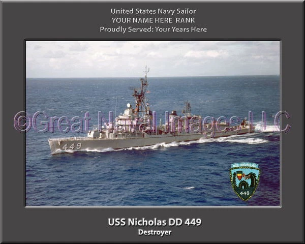 USS Nicholas DD 449 Personalized Canvas Ship Photo 2 Print Navy Veteran Gift