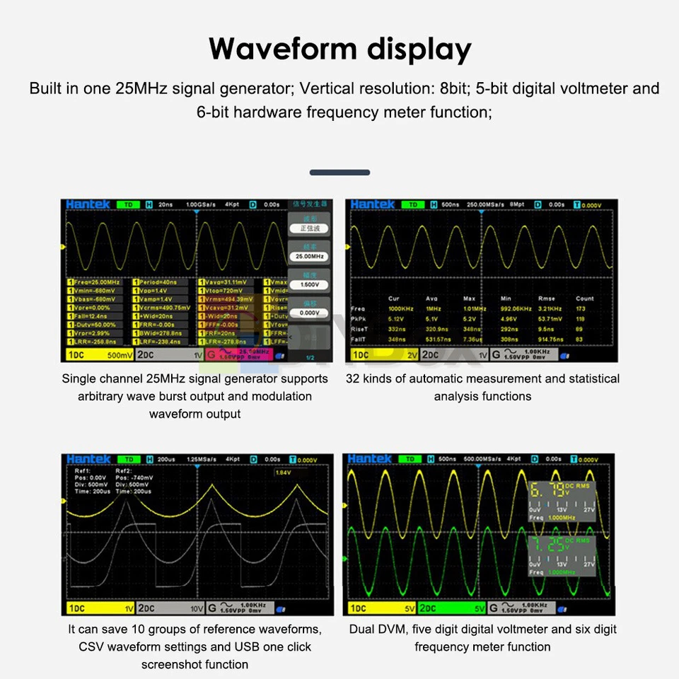 Hantek Digital Storage Oscilloscope 2CH 150Mhz 1GS/s DSO2C10+2D15 Signal Source - Image 2 of 4
