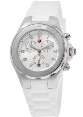 MICHELE MWW12F000090 TAHITIAN WHITE JELLY BEAN CHRONO SILVER DIAL WOMENS WATCH