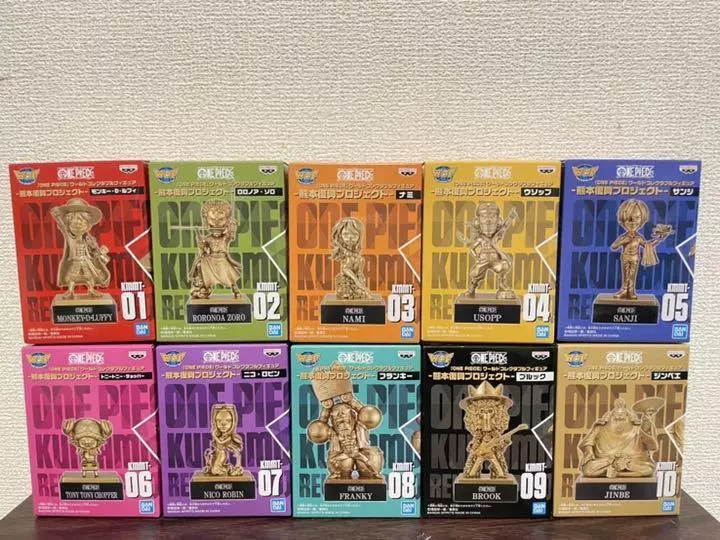 ONE PIECE WCF KUMAMOTO REVIVAL PROJECT GOLD STATUE STRAW HAT PIRATES FULL  SET