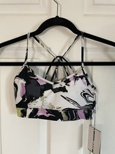 DKNY Sports Bra Womens size XXsmall Stretch Black Purple Tie Dye Back Straps