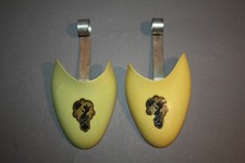 PAIR OF VINTAGE GREEN  YELLOW PLASTIC WOMENS SHOE KEEPERS