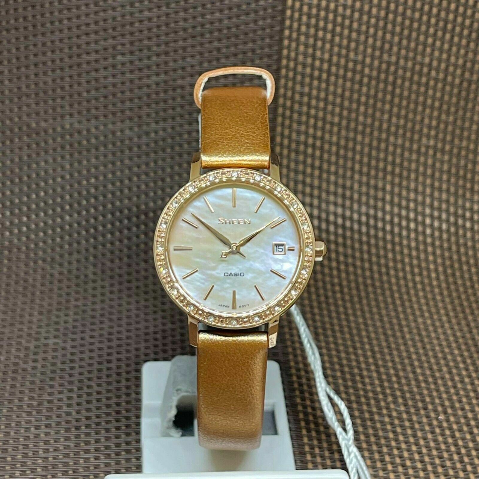 stressende Sømil Langt væk Casio Sheen SHE-4060PGL-4A Mother Of Pearl Swarovski Leather Ladies Quartz  Watch | eBay