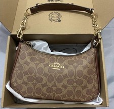 Coach Teri Shoulder Bag Signature Canvas Tan Brown 