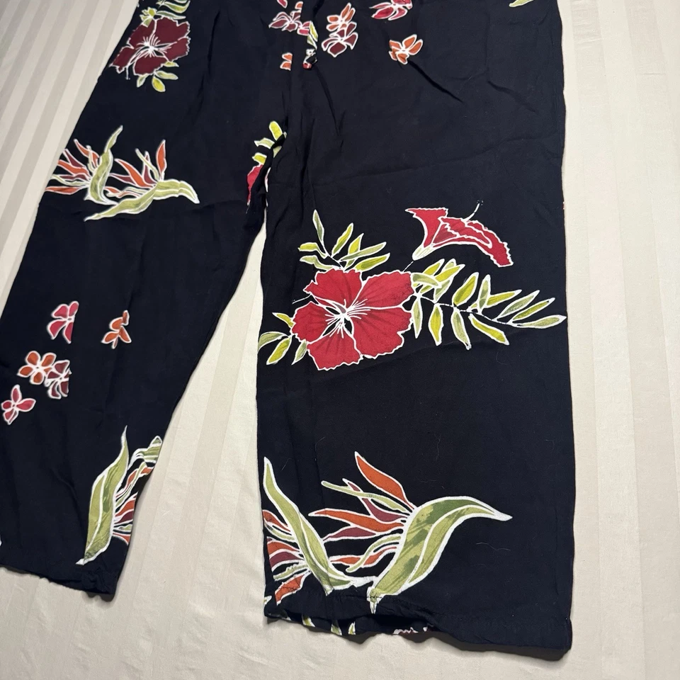 Pantalones Nomadic Traders para mujer L tropical floral pierna ancha tirar de rayón recortado playa Foto 3 de 4