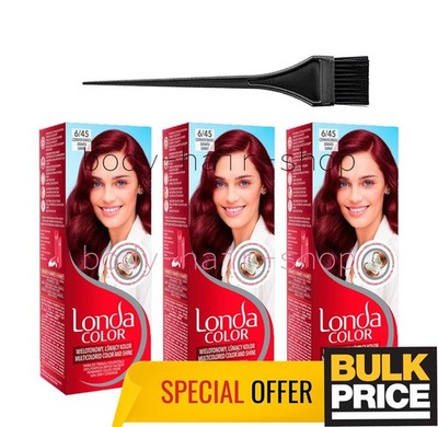 Londa 6/45 Garnet Red Full Coverage Gray Hair Color Cream Long-Lasting 3-Pack