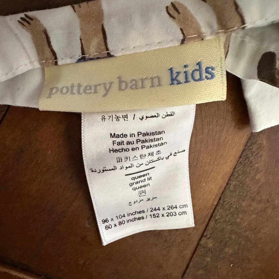  Sábana plana orgánica Pottery Barn Kids Chambray perro salado talla Queen algodón Foto 2 de 4