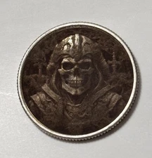 HOBO Nickel Folk Art Love Token Engraved Coin  Viking Warrior Skull