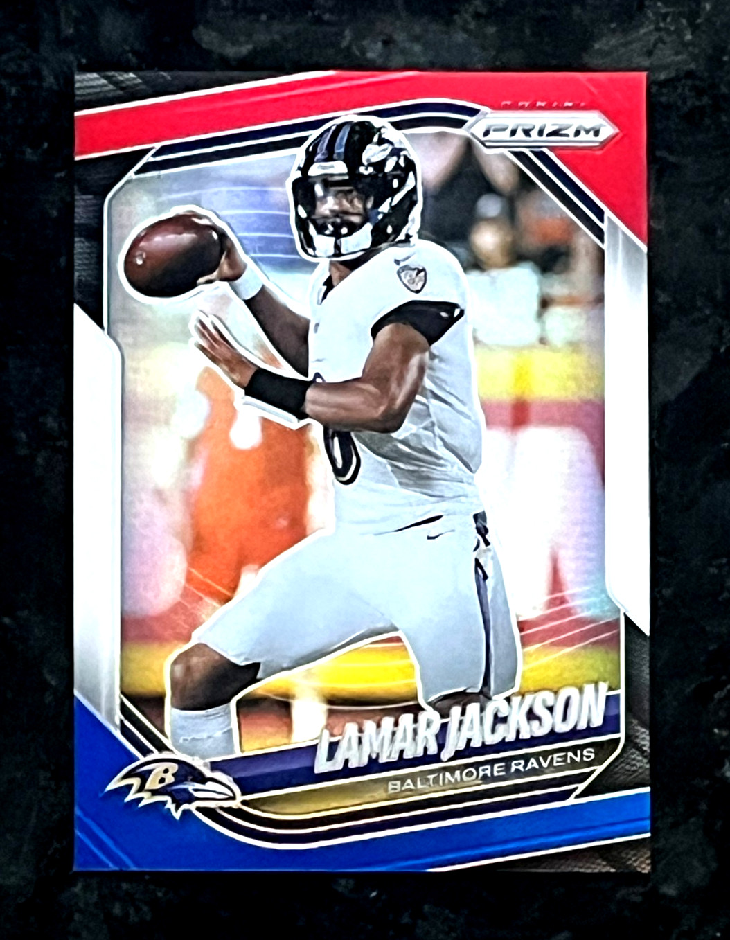Lamar Jackson 2025 Panini Prizm Red White Blue Prizm Baltimore Ravens #78