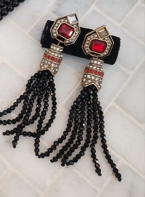 Heidi Daus Inspired Black Deco Tassel Earrings