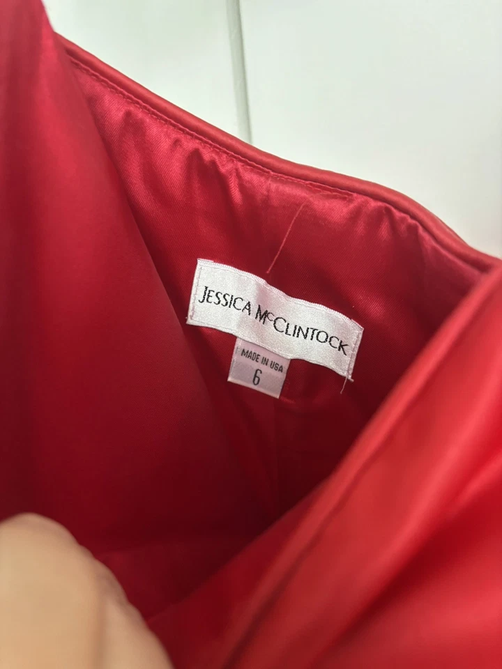 Vestido Jessica McClintock Rojo Sin Tirantes Noche Talla*6 Formal Glamour con Mantón Foto 2 de 4