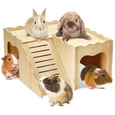 Upgraded Guinea Pig Hideout, Wooden Bunny House 2 Tier with Loft