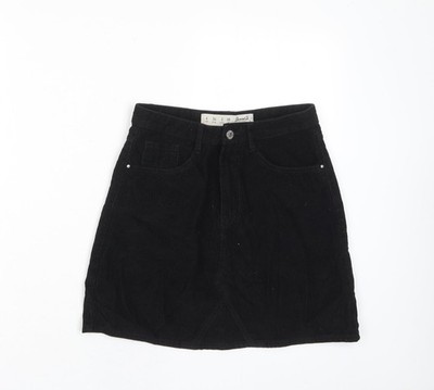 Denim & Co. Damen schwarz Polyester A-Linie Rock Größe 6 Reißverschluss