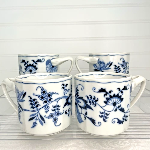 Blue Danube Blue Onion Mugs 3.25" Rectangle Backstamp Set Of 4