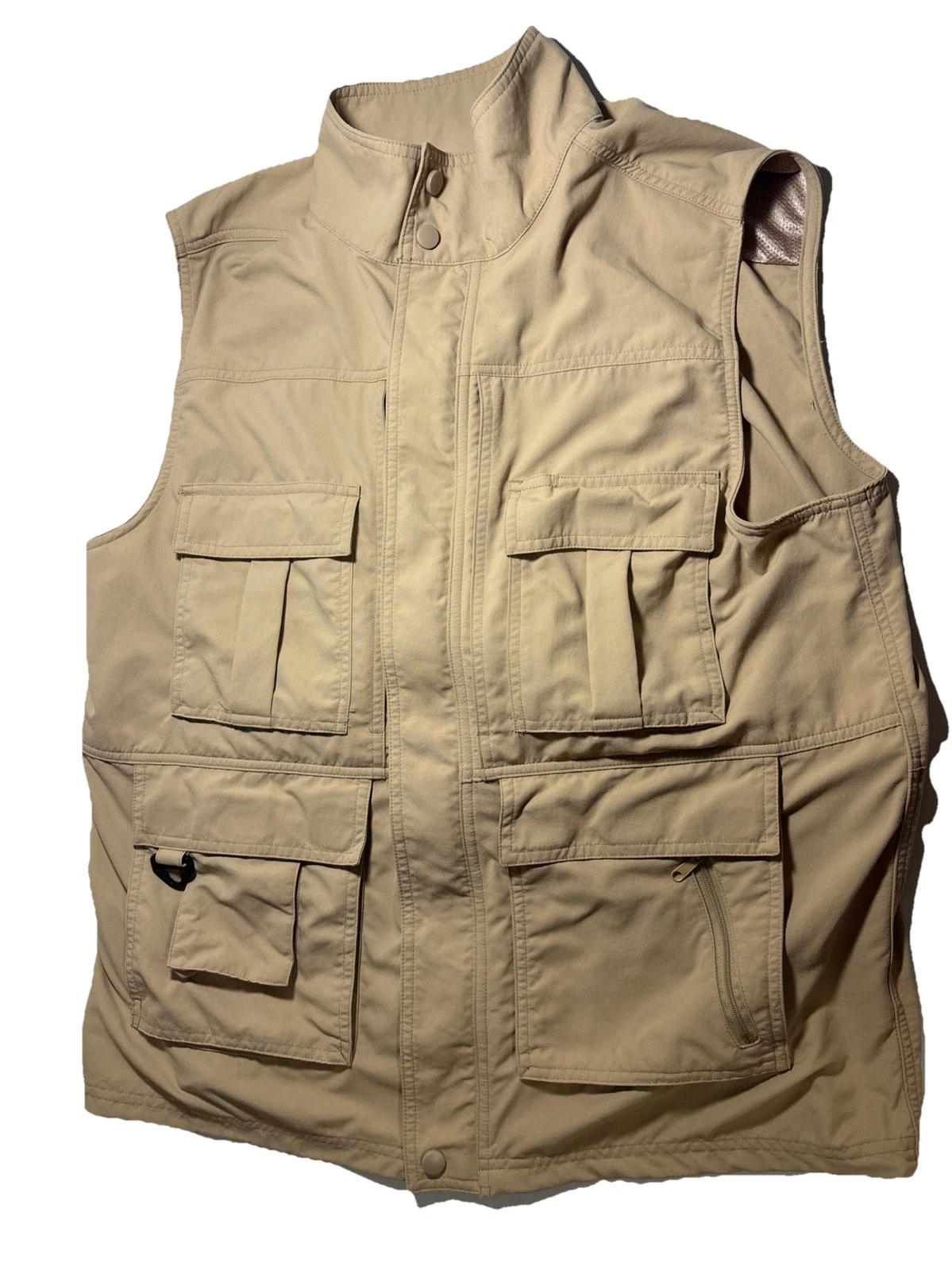 TravelSmith Vest Men L Tan Full Zip Cargo & inner Pockets Outdoor Fishing
