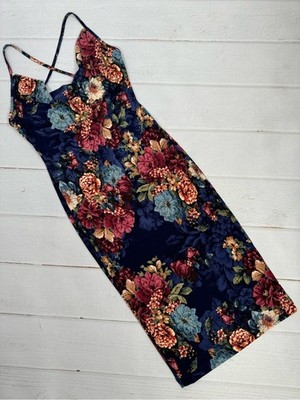Lovely Day Floral Sleeveless Midi Dress Criss Cross Back Size Medium