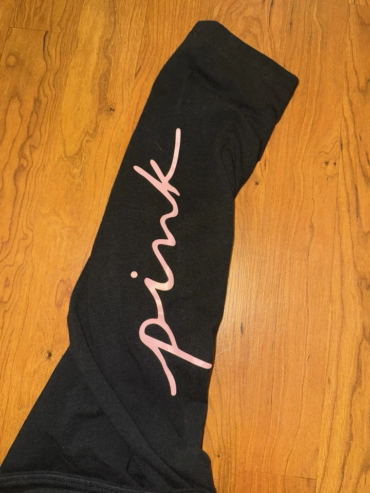 Victoria's Secret Pink Cotton High Waist Full Length Legging Black Pink Logo XXL - Image 2 of 4