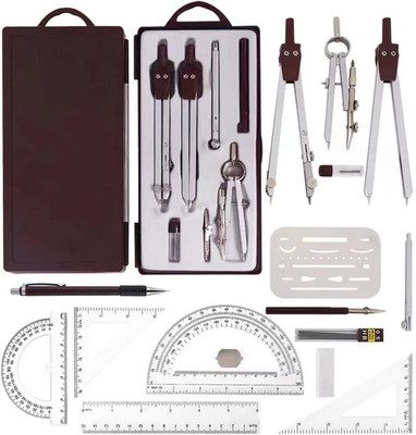 Compass for Geometry Drafting Tools 16 pcs Geometry Set Metal Rulers and Compass
