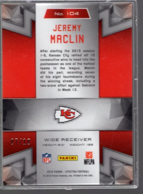 B4294- 2016 Panini Spectra Neon Pink #104 Jeremy Maclin /10 - NM-MT - Image 2 of 2