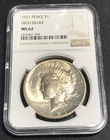 1921 High Relief Peace Dollar NGC MS 62 - Low Mintage, Key Date