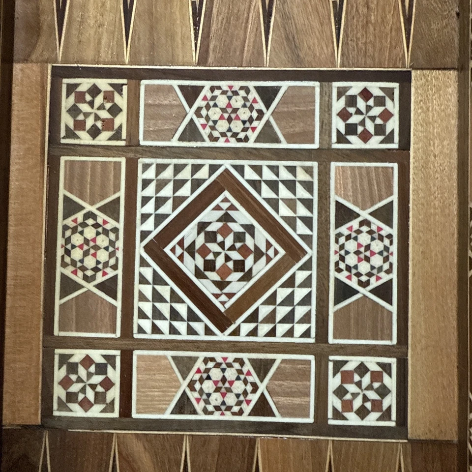 Vintage Middle East Marquetry Mosaic Wood Inlaid Backgammon Board READ - Image 2 of 4
