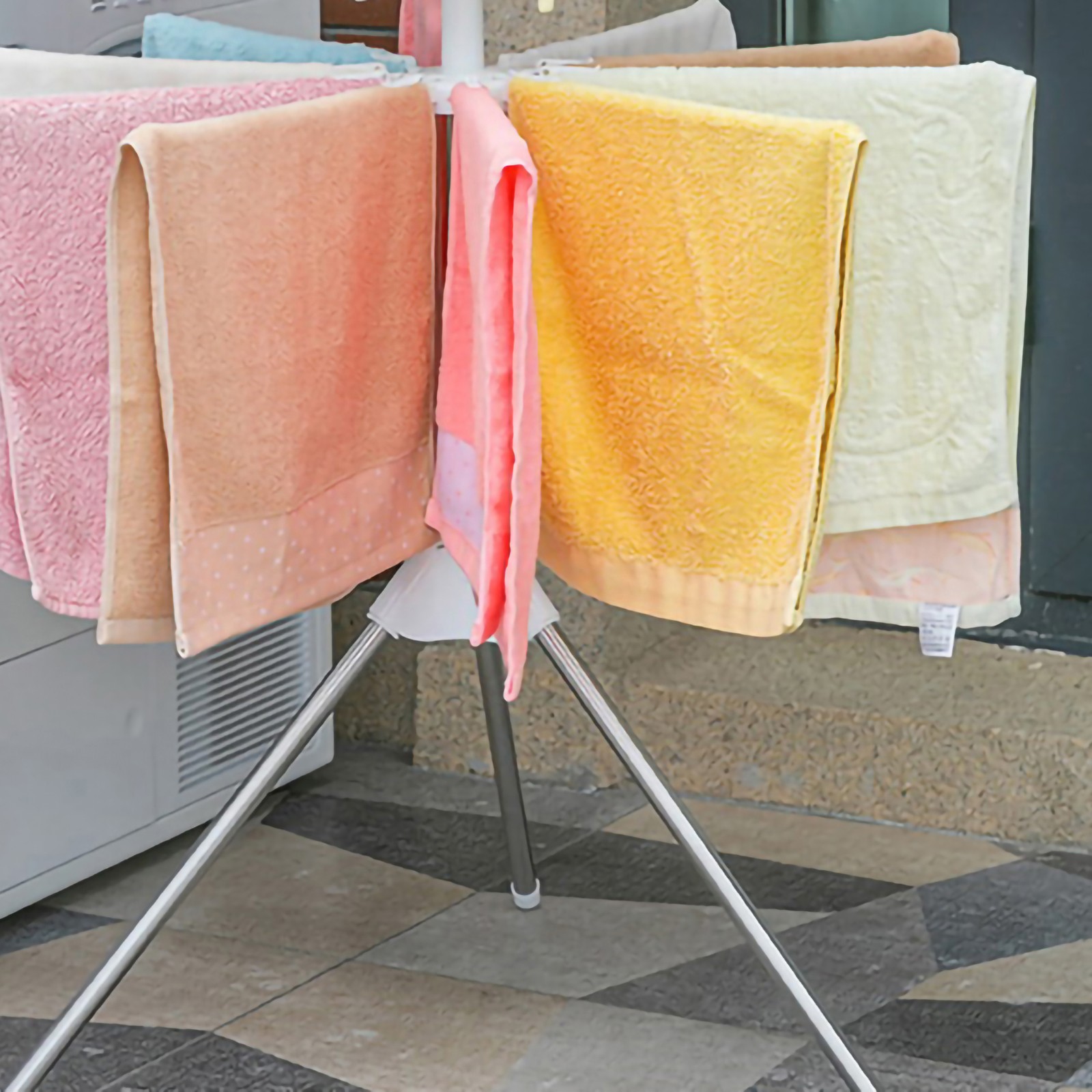 2 Layer Clothes Drying Rack 360 Degree Rotating Folding Reliable Load Bearing
