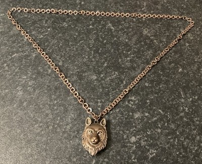Kupferfarben Wolfskopf Halskette Anhänger ausgefallene Gliederkette 74 cm ohne Verschluss, Geschenk