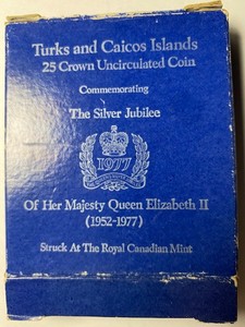 TURKS & CAYCOS ISLANDS 25 crowns SILVER 1977