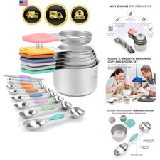 Magnetic Measuring Cups and Spoons Set-Heavy Duty 304 Stainless Steel Double ...