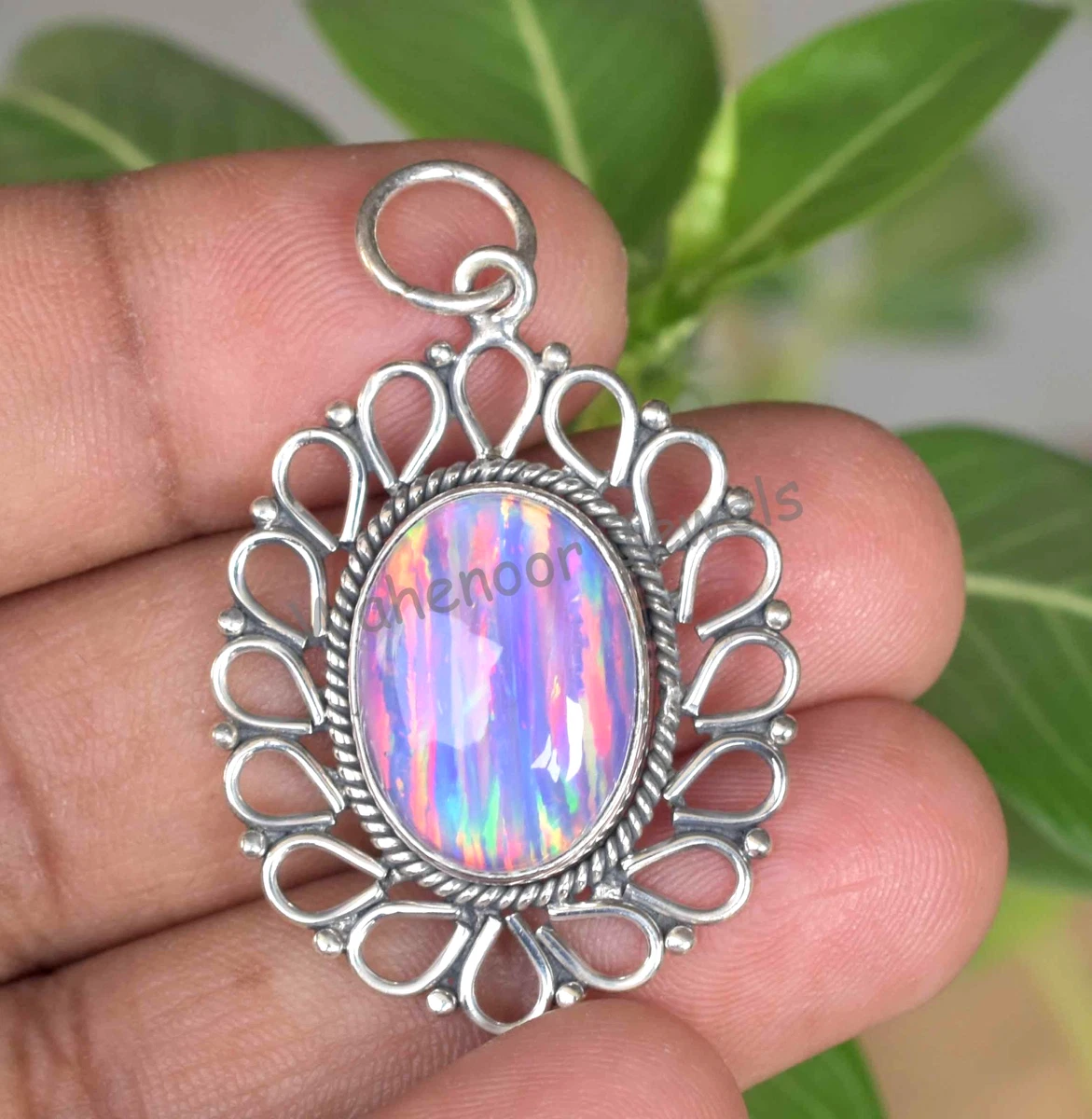 Australian Opal Gallery - Collana Con Ciondolo In Vero Opale Australiano Tripletto, Pietra 11x8 Mm, Argento 925 Placcato Oro - 2