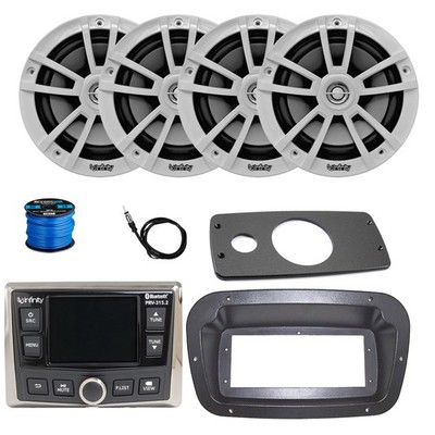 Infinity Marine Radio, ANT, 4x 6.5'' 225W White Speakers, Wire,Adapter, Spa Bezel