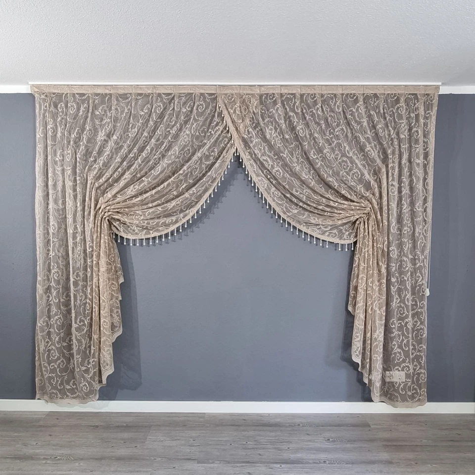 Boncuklu Kruvaze Perde Vorhang Fertiggardinen mit Perlen Faltengardine Tül Beige - Bild 1 von 4