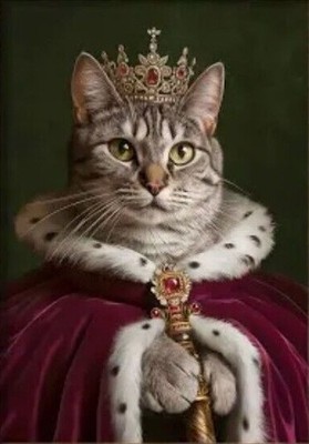 Noble Cat King in Regal Cape and Crown   Majestic Animal Aristocracy Poster A1-A