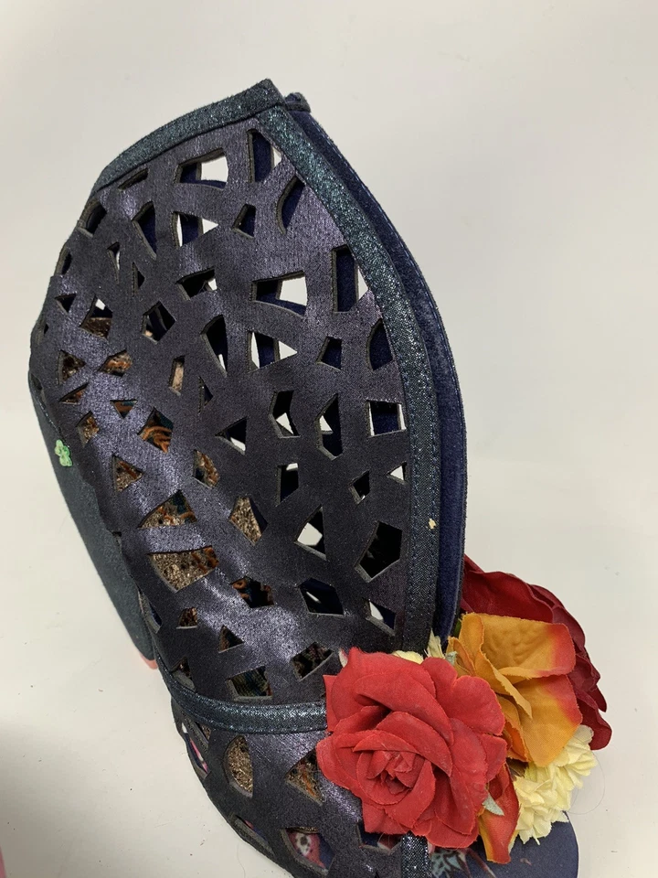 Irregular Choice Tacones Azules Brillantes Cuña Talla 10 Flores Azules Floral Elegante-¡RARO! Foto 4 de 4
