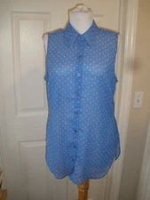 New Women's Sleeve-less Button-up To attention M Blue w/red diamonds (A)