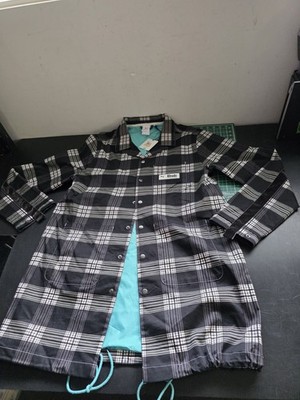 PUMA x Rhude AOP Coat Crossover Plaid Long Jacket Black White Size Medium Nwt