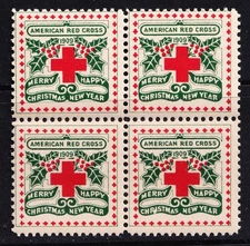 1909 USA Christmas Seal BLOCK (WX5)  .  Mint Never Hinged