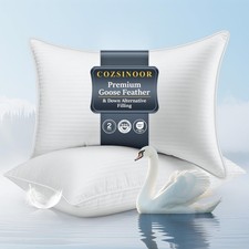 COZSINOOR Goose Feather Pillows Queen Size - Pack of 2, Hotel Down Bed Pillow...