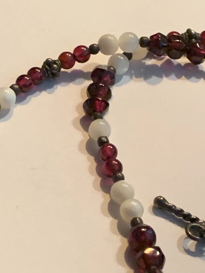 Collar de Colección Plata Esterlina Ameythist Bead MOP Martillado Cruz Cabujón 925 Foto 3 de 4