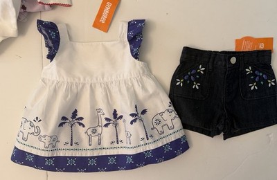 NWT Infant Girl 18-24 Gymboree SAFARI SMILES  White Swing Pinafore TOP & SHORTS