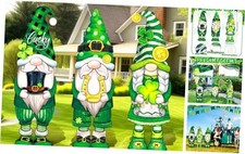 3 Pcs St. Patrick's Day Yard Sign Gnome Outdoor Sign with Stakes St. Shamrock