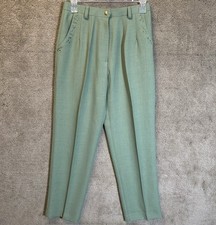 Vintage Hwajin Sage Green High Waist Embroidered Dress Pants Women 28